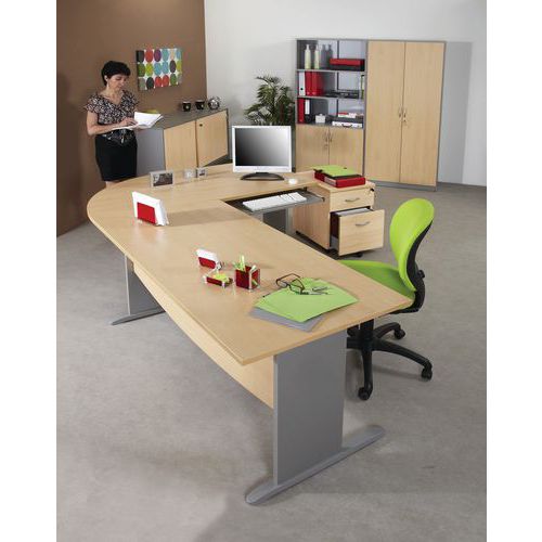 Mercure Bureau Droit+angle+tab Caiss 2 Tiroirs L.160cm+l80cm Hêtre/alu
