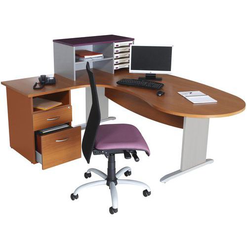 Bureau Convivial Pied Panneau Retour à Gauche Hêtre/alu