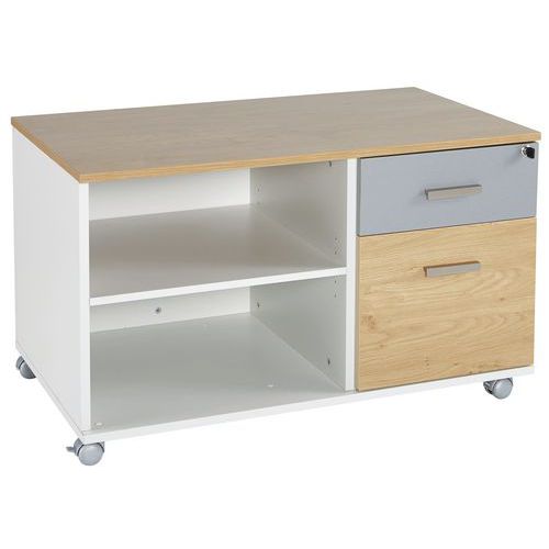 Console Mobile Linéo Caisson 2 Tir. 60 Cm Chêne 1 Façade Alu