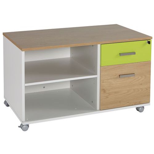 Console Mobile Linéo Caisson 2 Tir. 60 Chêne 1 Façade Anis