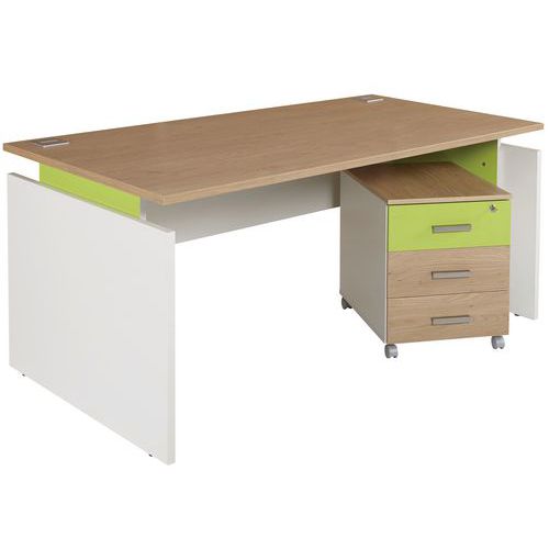 Pack Linéo Bureau Droit 160 + Caisson 3 Tiroirs Chêne/anis
