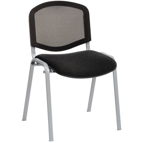 GMCE - Lot de 5 chaises de réunion Bliz - Piètement aluminium gris - Assise tissu noir - Empilable - 47 cm hauteur assise