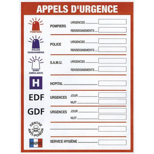 Le panneau de consignes légales 46 x 32 cm - Appel d'urgence Le panneau de consignes légales 46 x 32 cm - Appel d'urgence