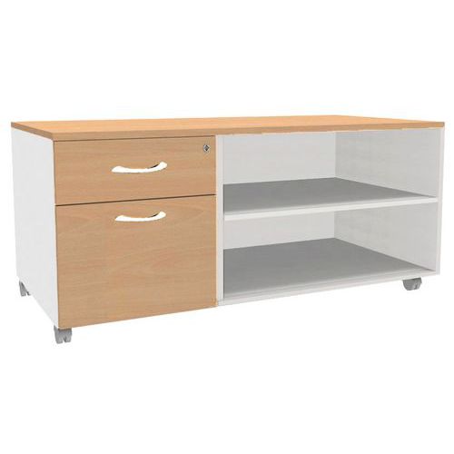 Console Mobile Caisson 2 Tiroirs L120xp60 Cm Hêtre/blanc