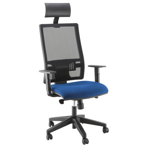 Fauteuil Office Avec Têtière Piètement Noir Assise Bleu