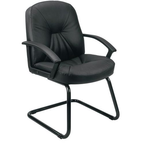 Fauteuil Visiteur Fenix Piètement Luge Croûte Cuir Noir