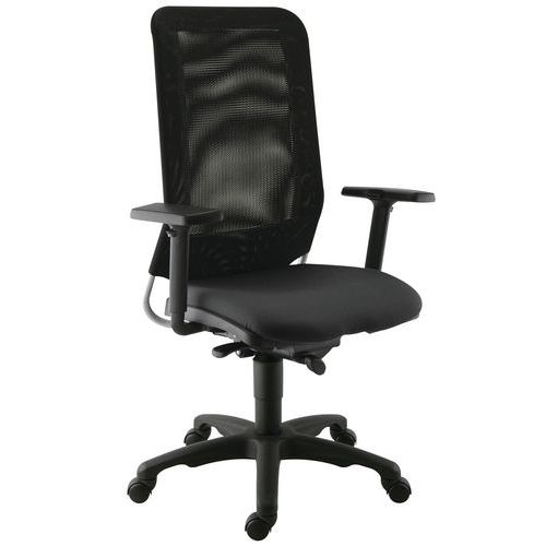 Sokoa - Fauteuil de bureau Diaz - Synchrone, Assise Tissu Noir, Dossier Résille, Accoudoirs Réglables, 8h d'Assise