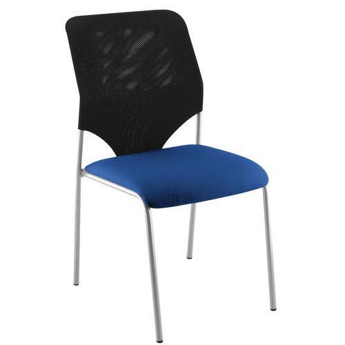 Sokoa - Chaise visiteur Diaz - Assise Tissu Bleu - Dossier Résille Noir - Piétement Aluminium Gris - Empilable - M1