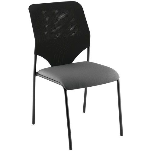 Sokoa - Chaise visiteur Diaz - Assise Tissu Gris - Dossier Résille Noir - Empilable - M1