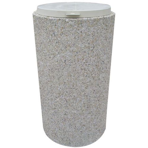 Poubelle BASIC 82 L Béton Beige - Extérieur - H 85cm Ø 50cm - Robuste et Durable