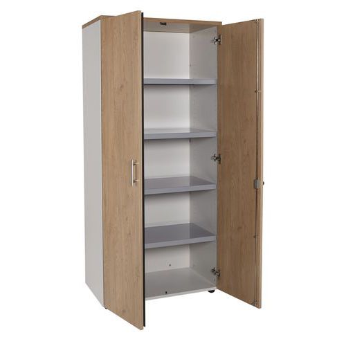 Armoire 2 Portes Linéo 4 Tablettes Métal Ht 180 Cm Chêne/blanc