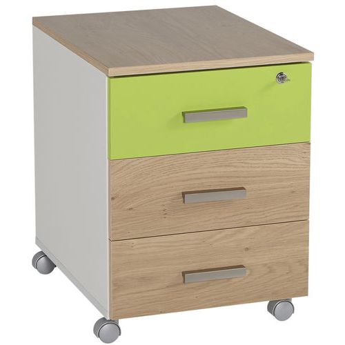 Caisson Mobile Linéo 3 Tiroirs 53 Cm Chêne 1 Façade Anis