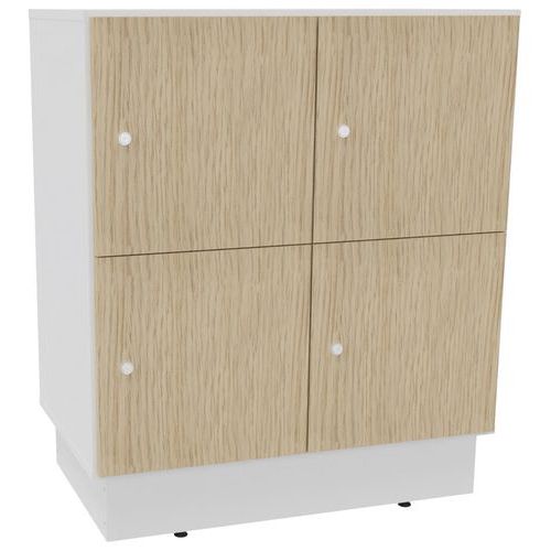 Buronomic - Meuble Casier Eko 4 Cases - Blanc/Chêne - Serrure Clé - Éco-responsable