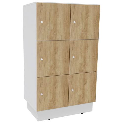Buronomic - Meuble 6 cases Eko serrure clé Blanc/Chêne vieilli - Rangement bureau éco-responsable - 130.5x78.5x48.5 cm