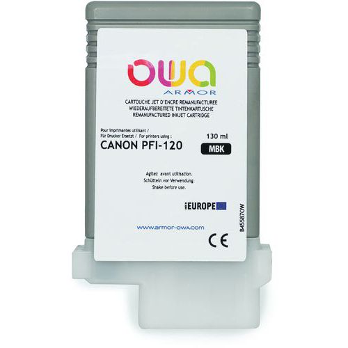 Owa - Cartouche d'encre remanufacturée Canon PFI120 Noir mat 130mL - Éco-responsable et recyclable