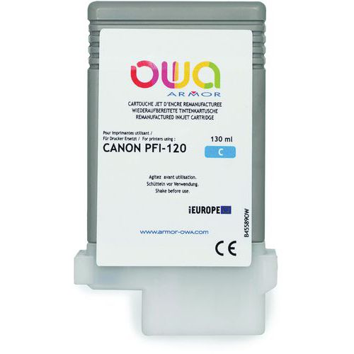 Owa - Cartouche d'encre remanufacturée Canon PFI120 Cyan 130ml - Éco-responsable, Recyclable
