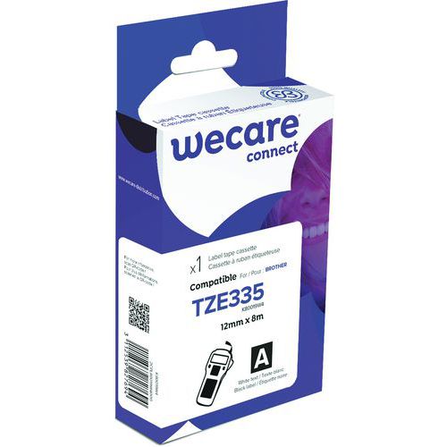 Wecare - Cassette Ruban pour Étiqueteuse Brother TZE335 - 12mm Blanc/Noir - 8m - Recyclable