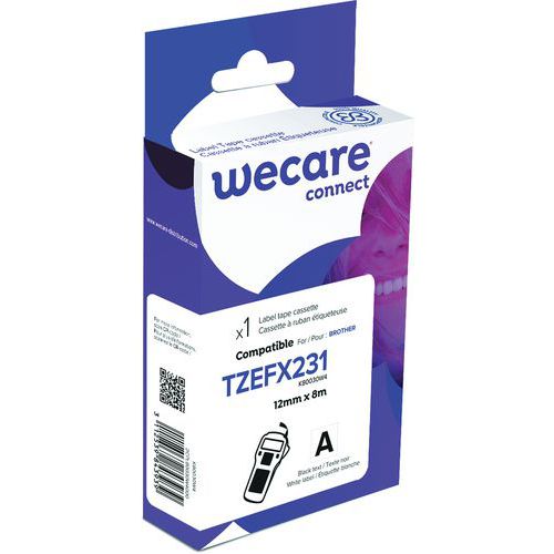 Wecare - Cassette ruban pour étiqueteuse Brother TZEFX231 - 12 mm Noir/Blanc - 8m - Recyclable