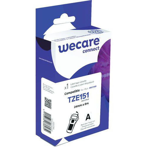 Wecare - Cassette ruban étiqueteuse Brother TZE151 - 24mm Transparent Noir - 8m - Recyclable