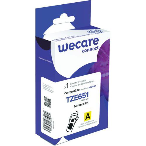 Wecare - Cassette Ruban pour Étiqueteuse Brother TZE651 - 24mm Noir/Jaune - 8m - Recyclable