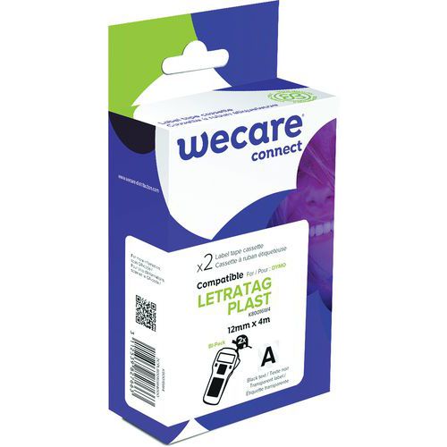 Wecare - Cassette Ruban Étiqueteuse Dymo 12mm - Fond Transparent, Noir - 4m - Recyclable