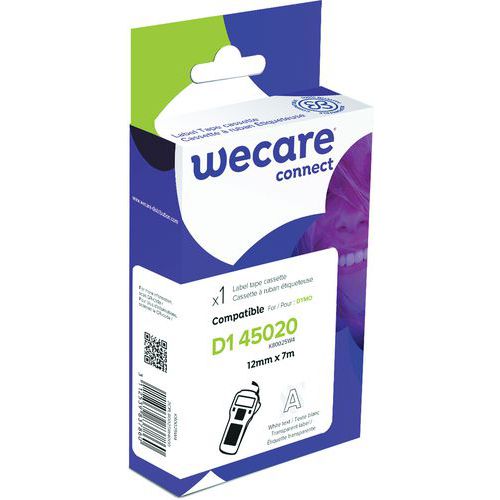 Wecare - Cassette Ruban Étiqueteuse Dymo D1 12mm Blanc sur Transparent - 7m - Recyclable