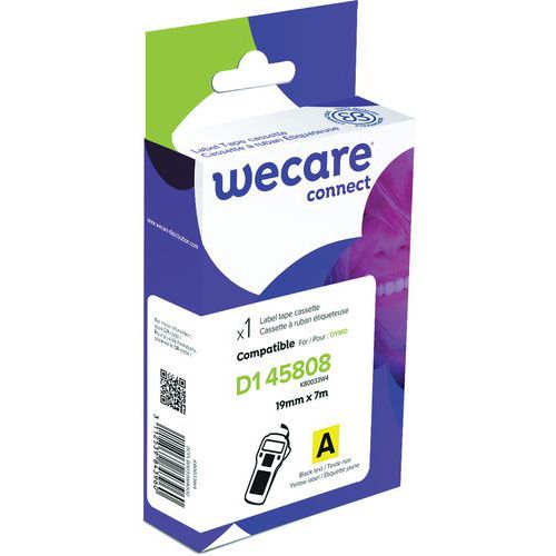 Wecare - Cassette pour étiqueteuse Dymo D1 - 19 mm Noir/Jaune - Ruban 7m - Recyclable
