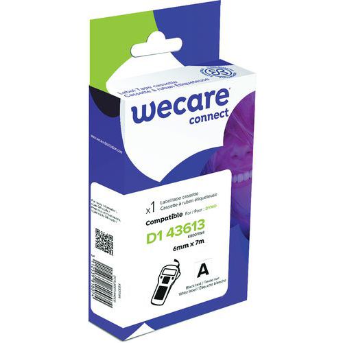Wecare - Cassette Ruban Étiqueteuse Dymo D1 - 6mm Noir/Blanc - 7m Longueur - Recyclable