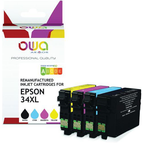 Owa - Cartouche d'encre remanufacturée Epson 34XL 4 couleurs 63mL - Éco-responsable et recyclable