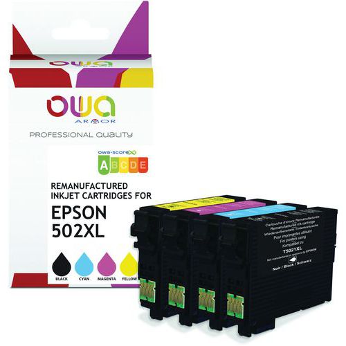 Owa - Cartouche d'encre remanufacturée Epson 502XL - 4 couleurs 45ml - Éco-responsable