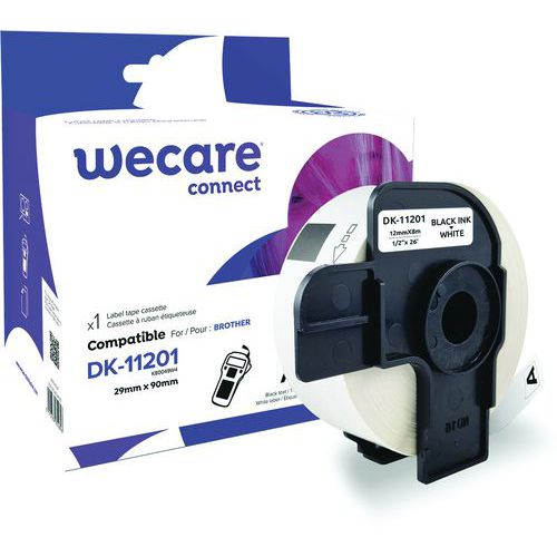 Wecare - Cassette Ruban Étiqueteuse Brother DK11201 - 29x90mm Noir sur Blanc - Emballage Recyclable