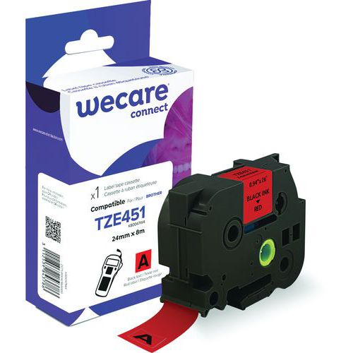 Wecare - Cassette Ruban Étiqueteuse Brother TZE451 - Rouge/Noir 24mm - 8m - Recyclable