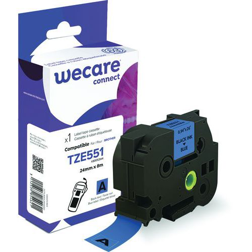 Wecare - Cassette Ruban Étiqueteuse Brother TZE551 - 24mm Noir/Bleu - 8m - Recyclable