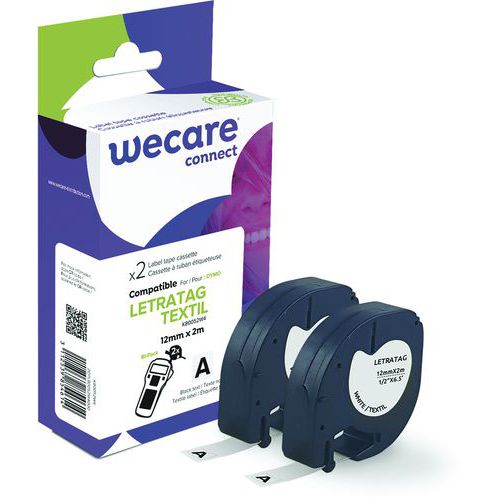 Wecare - Cassette pour étiqueteuse Dymo 12mm x 2m - Noir/Blanc - Ruban recyclable et emballage éco-responsable