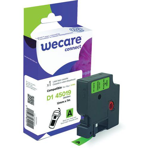 Wecare - Cassette Ruban Étiqueteuse Dymo D1 - 12mm Noir/Vert - 7m - Recyclable