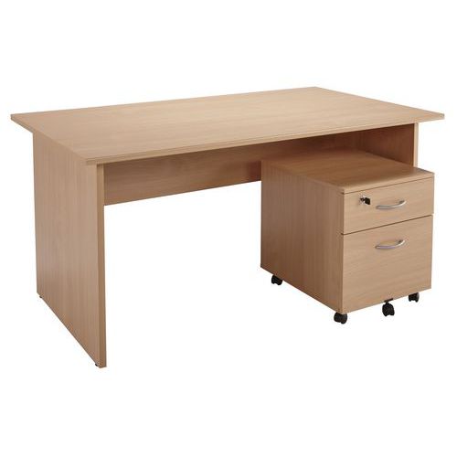 Pack bureau Alpha 120x80cm Hêtre - Plateau Aggloméré 22mm - Caisson 2 tiroirs - 5 ans garantie