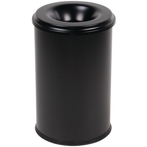 Manutan Expert - Poubelle Antifeu 30L Noir - Métal Acier - Sécurité Intérieur Extérieur - Garantie 10 Ans