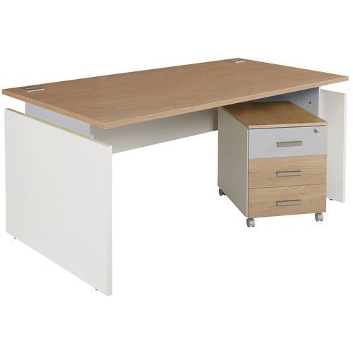 Pack Linéo Bureau Droit 120 + Caisson 3 Tiroirs Chêne/alu
