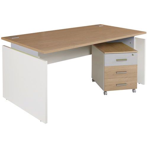 Pack Linéo Bureau Droit 140 + Caisson 3 Tiroirs Chêne/alu