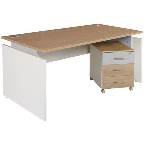 Pack Linéo Bureau Droit 160 + Caisson 3 Tiroirs Chêne/alu