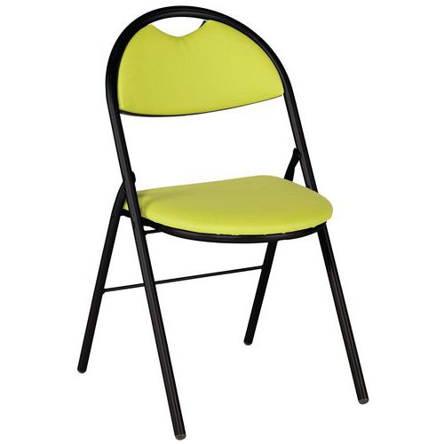 GMCE - Lot de 4 chaises pliantes Clap - Vert Absynthe M1 - Piètement Noir - Assise Tissu PVC - Lavable Éponge