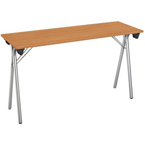 Table pliante Stage 120x40 cm Merisier - Plateau Mélaminé 19mm - Pieds Métal Gris - Éco-responsable