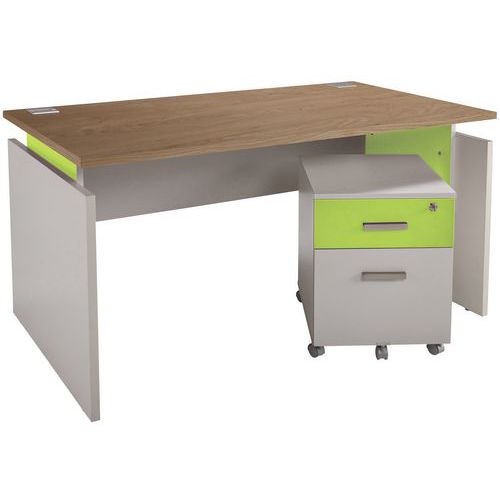 Pack Linéo Bureau Droit 140 + Caisson 2 Tiroirs Chêne/anis