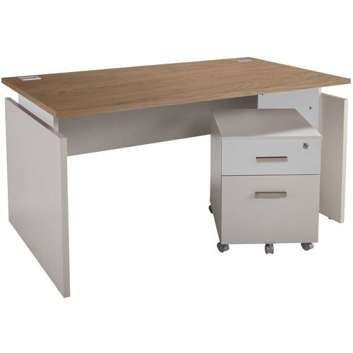Pack Linéo Bureau Droit 160 + Caisson 2 Tiroirs Chêne/alu