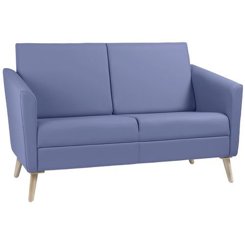 GGI - Canapé Wind 2 places dossier haut pieds bois tissu polyester M1 Bleu gris - Espace détente confort et style