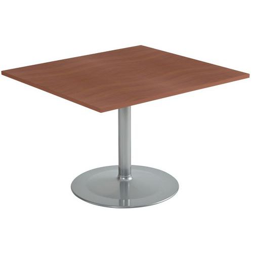 Table Conseil 110x102 Merisier 1 Pied Tulipe 9006 Gris Alu