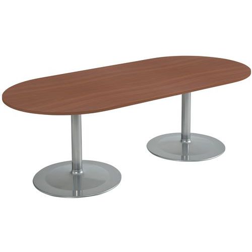 Table Conseil Ovale 220x102 Merisier 2 Pieds Tulipe 9006 Gris Alu