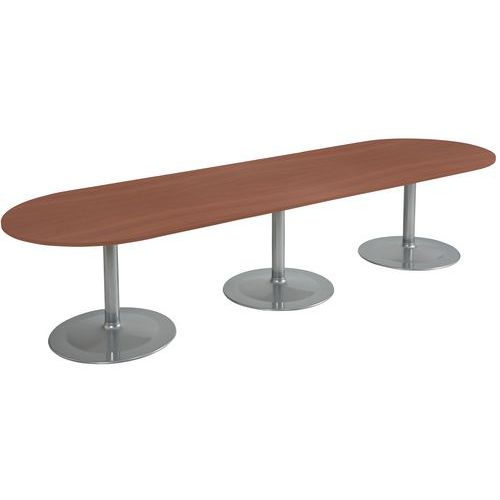 Table Conseil Ovale 330x102 Merisier 3 Pieds Tulipe 9006 Gris Alu