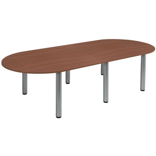 Table Conseil Ovale 280x120 Merisier 6 Pieds 9006 Gris Alu