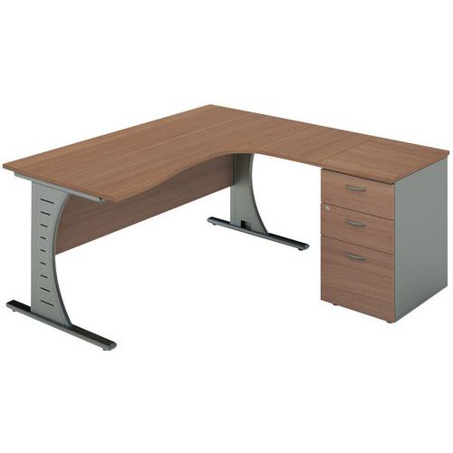 Pack:1 Bur.asym. 180 Pieds Clap+caiss Ret.à Droite Noyer/alu